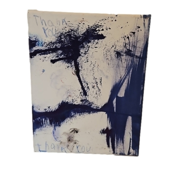 Hand Crafted Thank you Painting 8"x 10" on white upcycled canvas Blue Floral Art - Picture 3 of 12